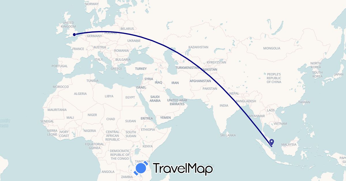 TravelMap itinerary: driving in United Kingdom, Singapore (Asia, Europe)